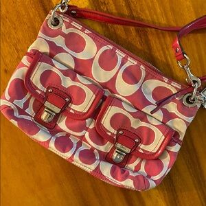 Coach Pink and Cream Crossbody Bag with Signature Design EUC Crossbody/ Handheld